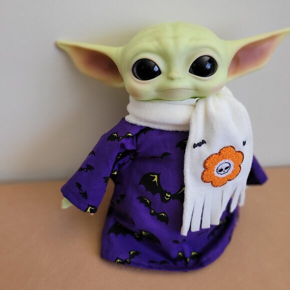 Spooky Bats 2pc Halloween Outfit/scarf set for 11" Mattel Child Grogu Yoda dolls - Picture 1 of 7